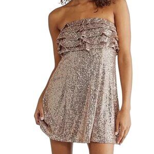 Free People Free People Frida Ruffle Mini Dress Womes 8 Strapless Rose Gold Chic